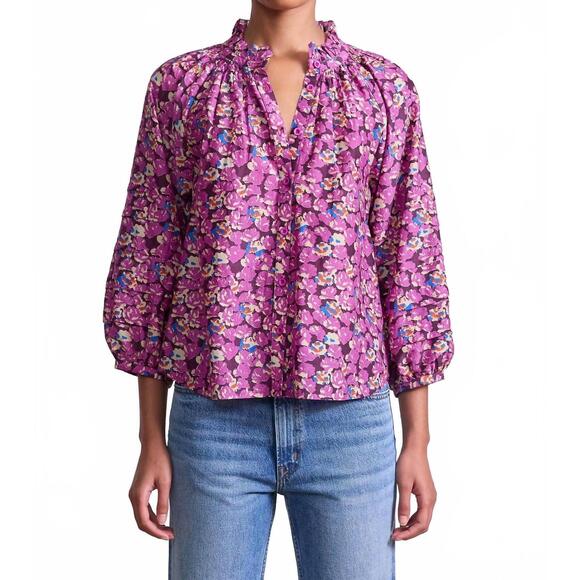NEW APIECE APART trini v neck puff sleeves top in florette peony
